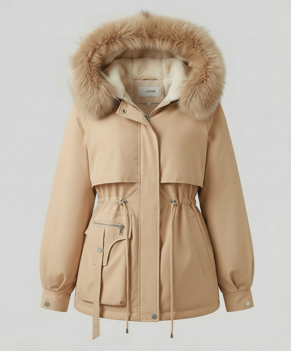 Warm fur winter jacket women