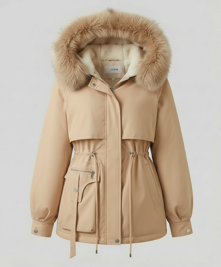 Warm fur winter jacket women