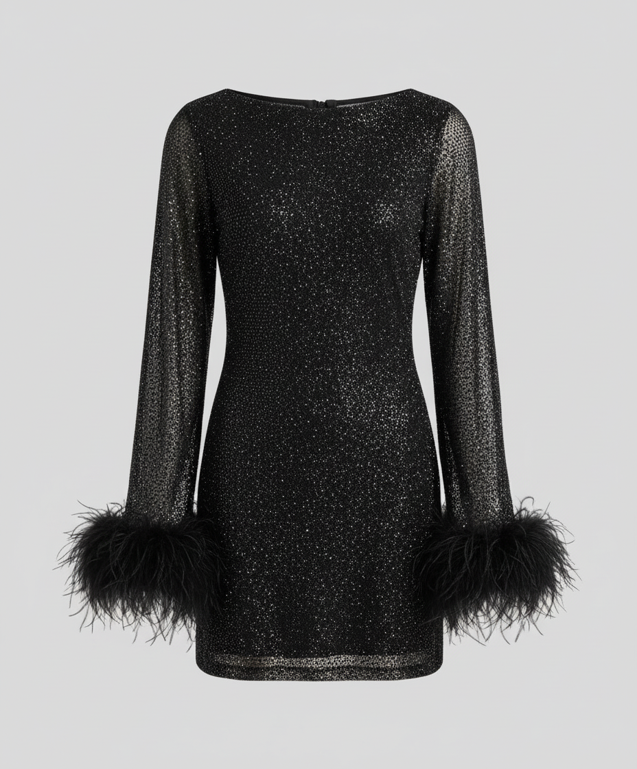 Feather-embellished party dress for women