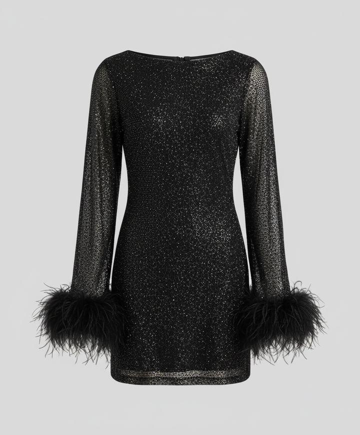 Feather-embellished party dress for women