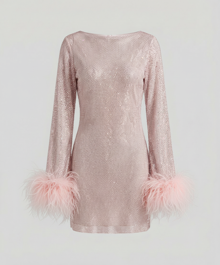 Feather-embellished party dress for women