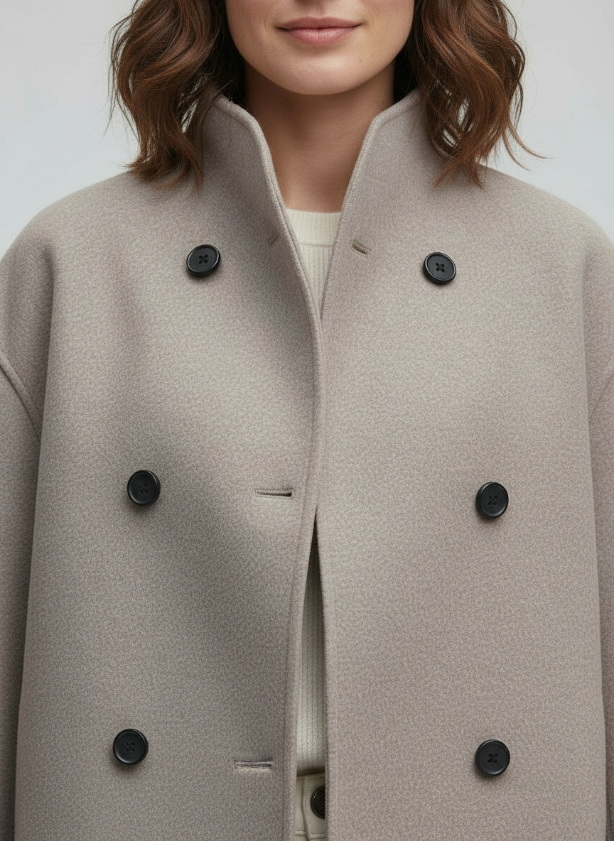 Women's Wool Jacket Beige with High Collar