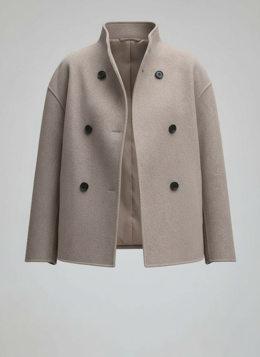 Women's Wool Jacket Beige with High Collar