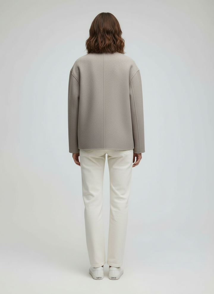 Women's Wool Jacket Beige with High Collar