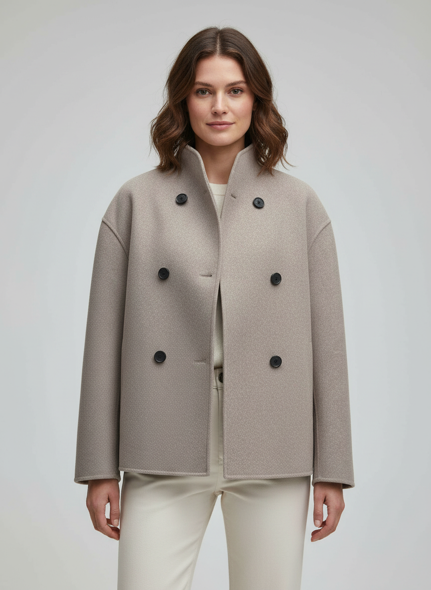 Women's Wool Jacket Beige with High Collar