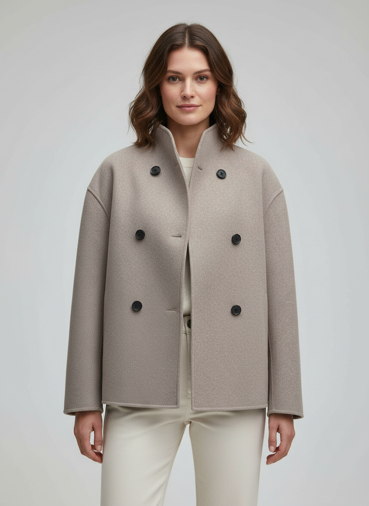 Women's Wool Jacket Beige with High Collar