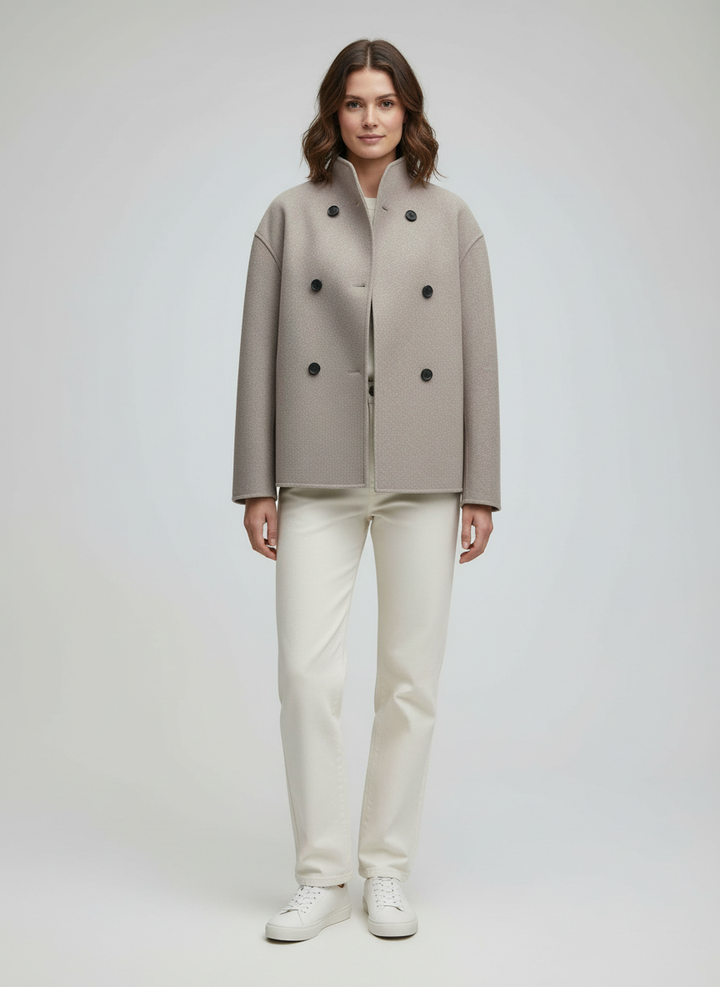Women's Wool Jacket Beige with High Collar