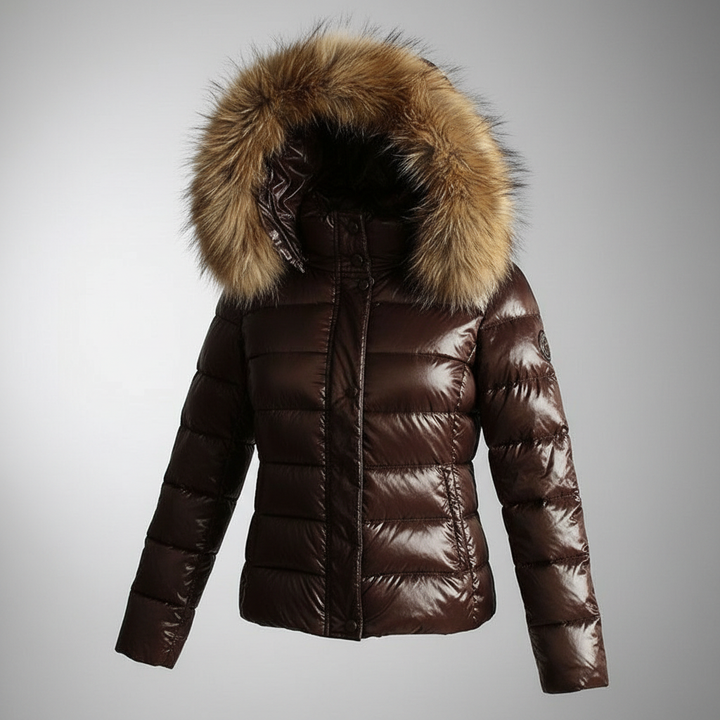 Women's quilted jacket with faux fur collar