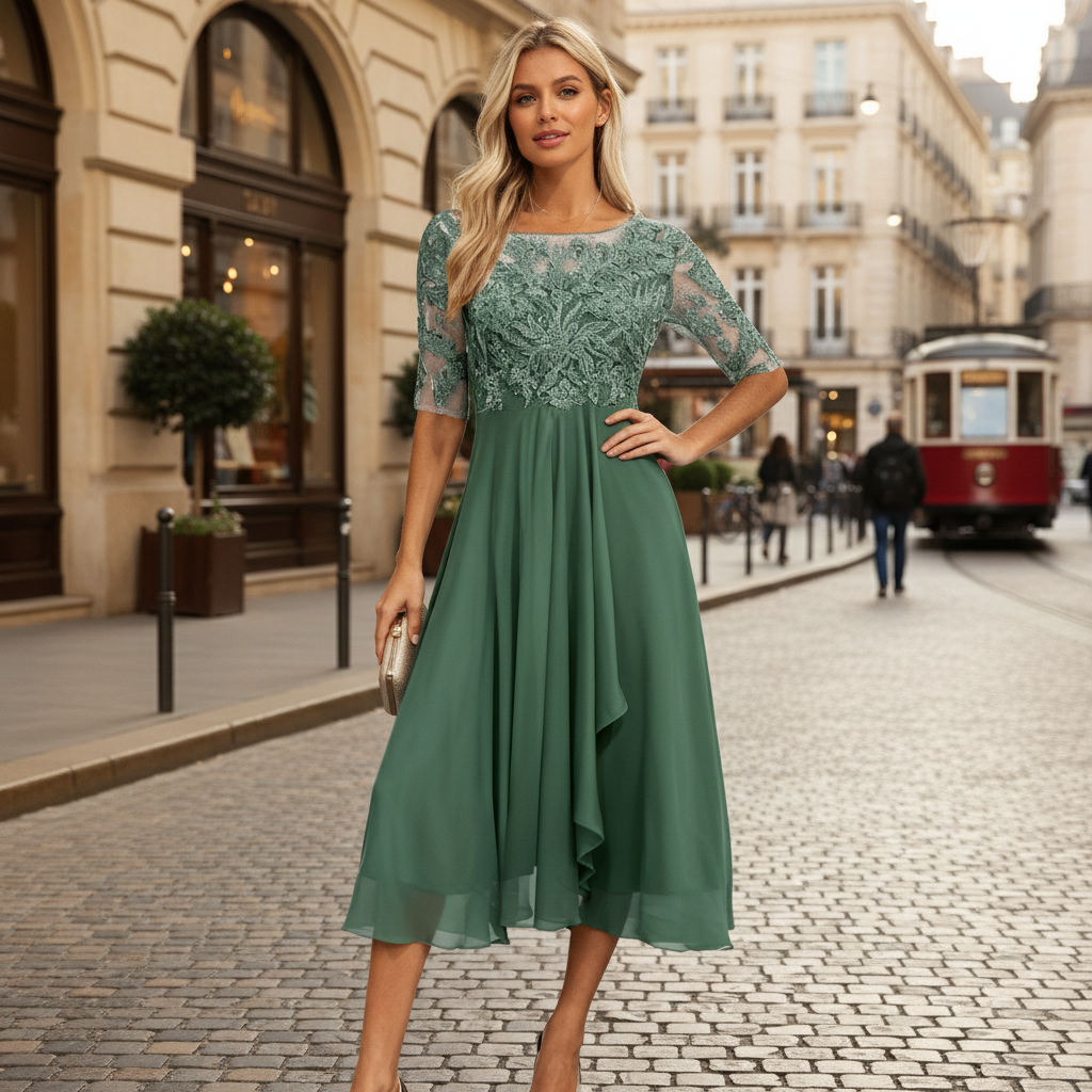 Elegant Airy Midi Dress Chiffon