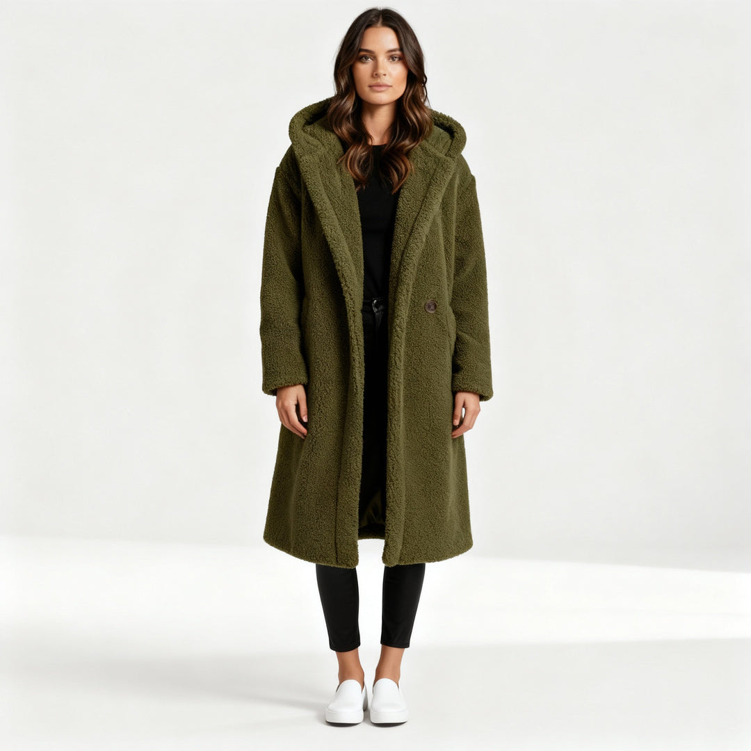 Fashionable Teddy Coat Women Comfort Long Coat Hood