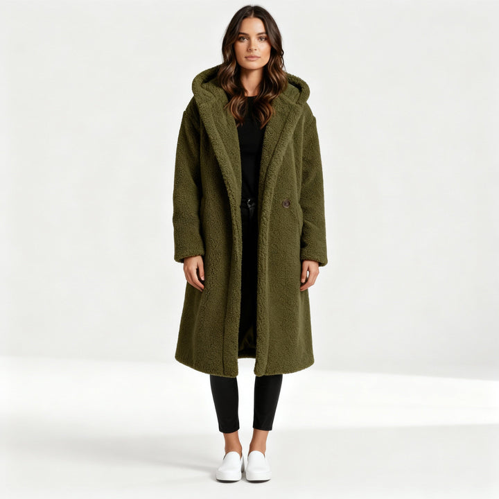Fashionable Teddy Coat Women Comfort Long Coat Hood