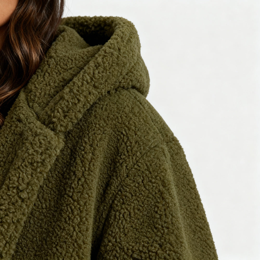 Fashionable Teddy Coat Women Comfort Long Coat Hood