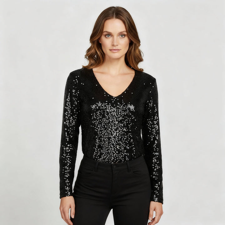 Sparkling Party Elegance V Neck Top Ladies