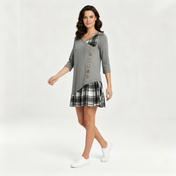 Long-sleeved Checked Women's Dress