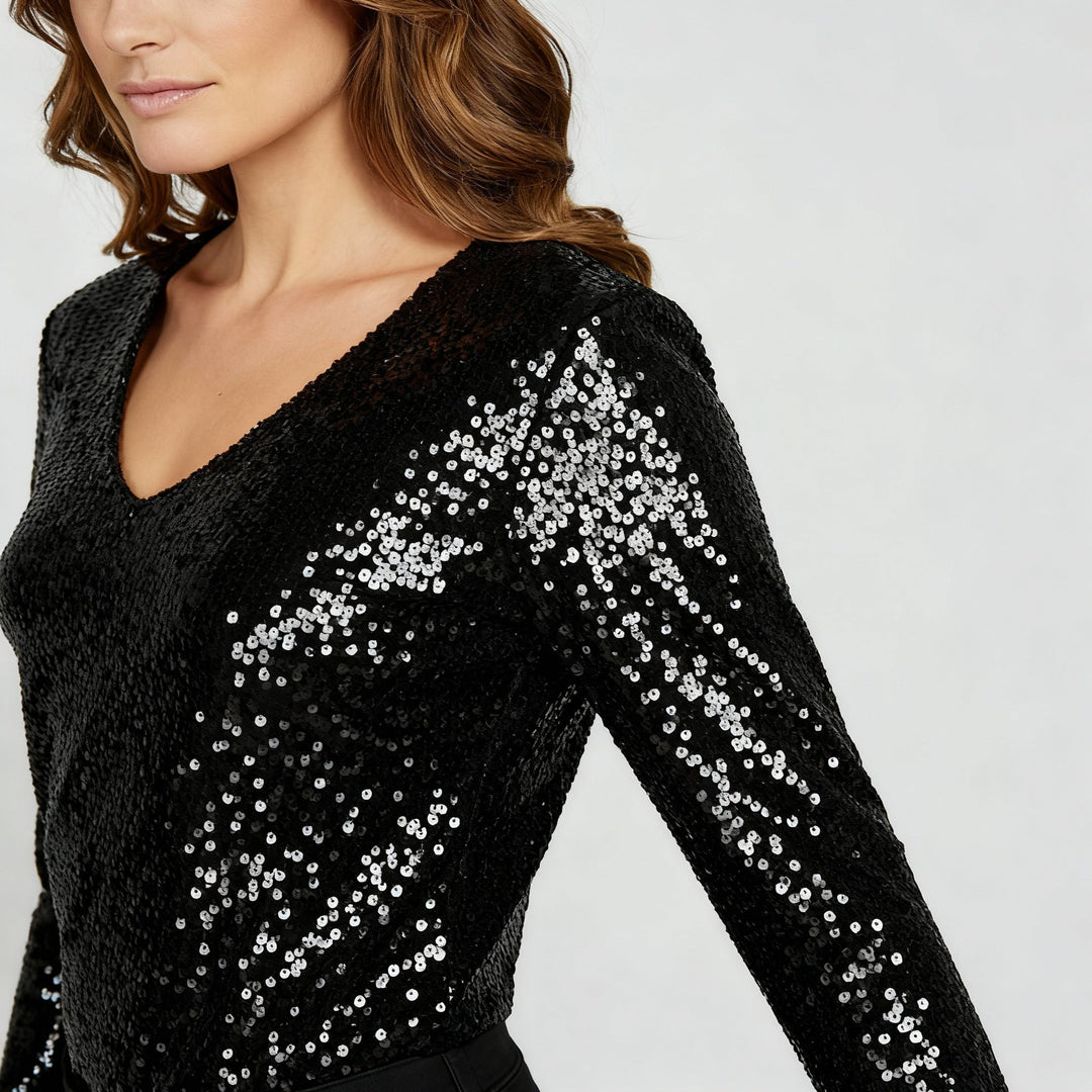 Sparkling Party Elegance V Neck Top Ladies