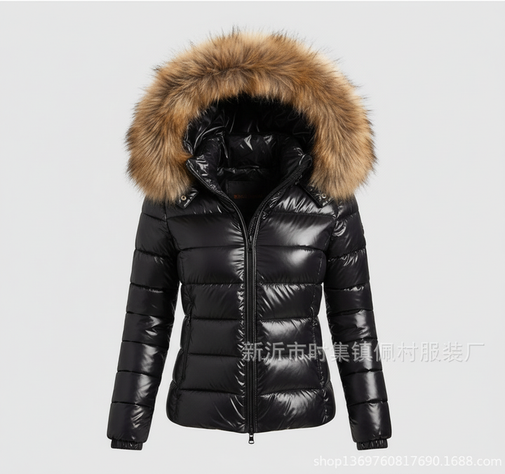 Women's quilted jacket with faux fur collar