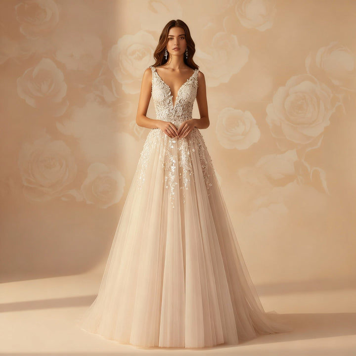 Mune | Elegant Wedding Dress Embroidery Long Skirt