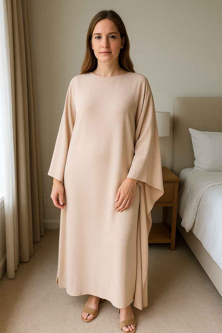 Mune | Elegant Maxi Dress with Round Neckline & Wide Sleeves – Women's Evening Dress with High Waist Long Dress for Festive Occasions