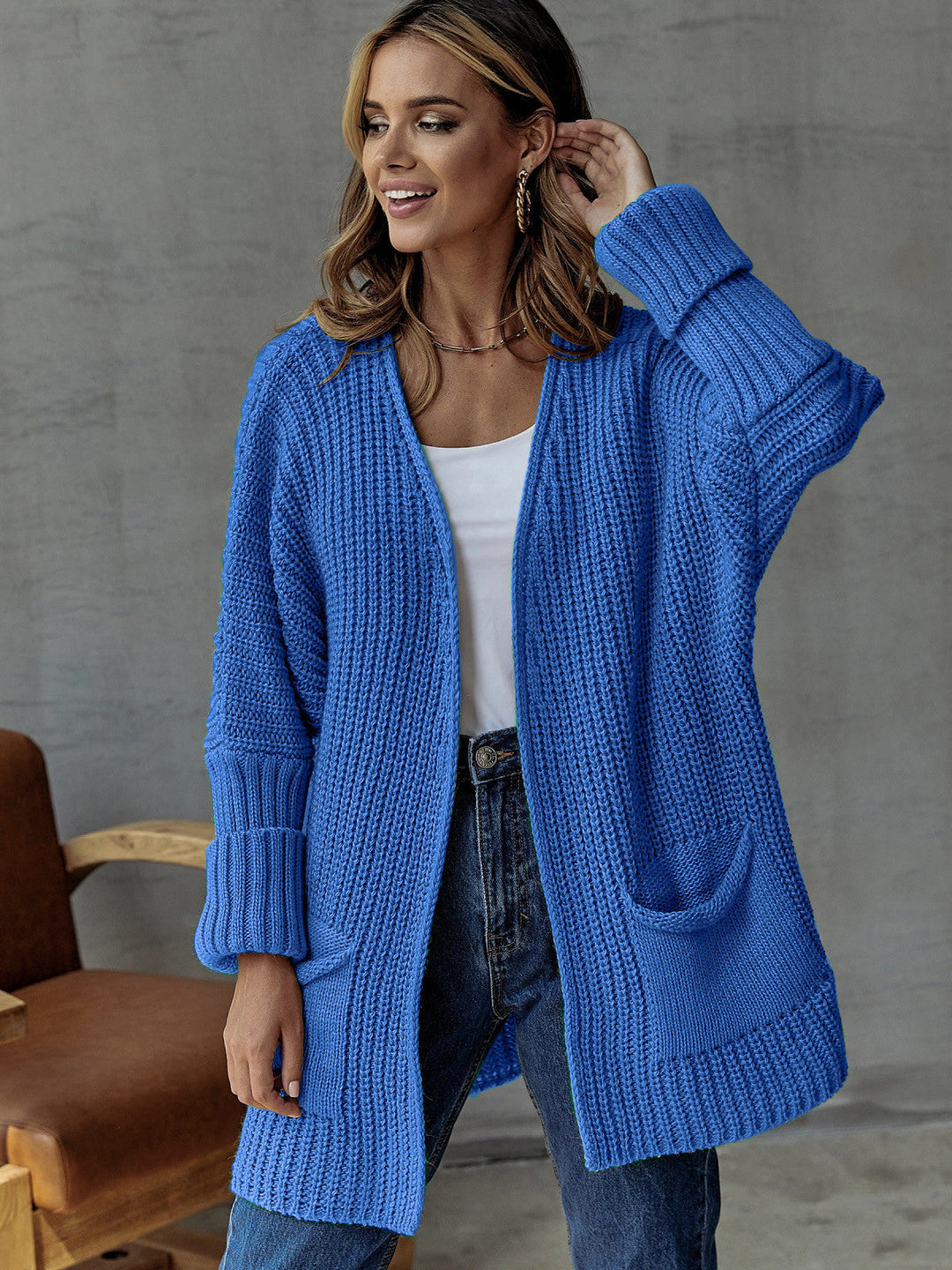 Mune | Women's Open Knit Cardigan with Pocket Details and Long Sleeves