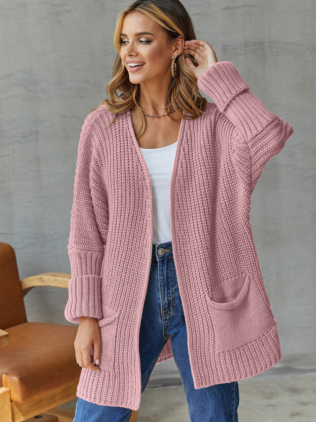 Mune | Women's Open Knit Cardigan with Pocket Details and Long Sleeves