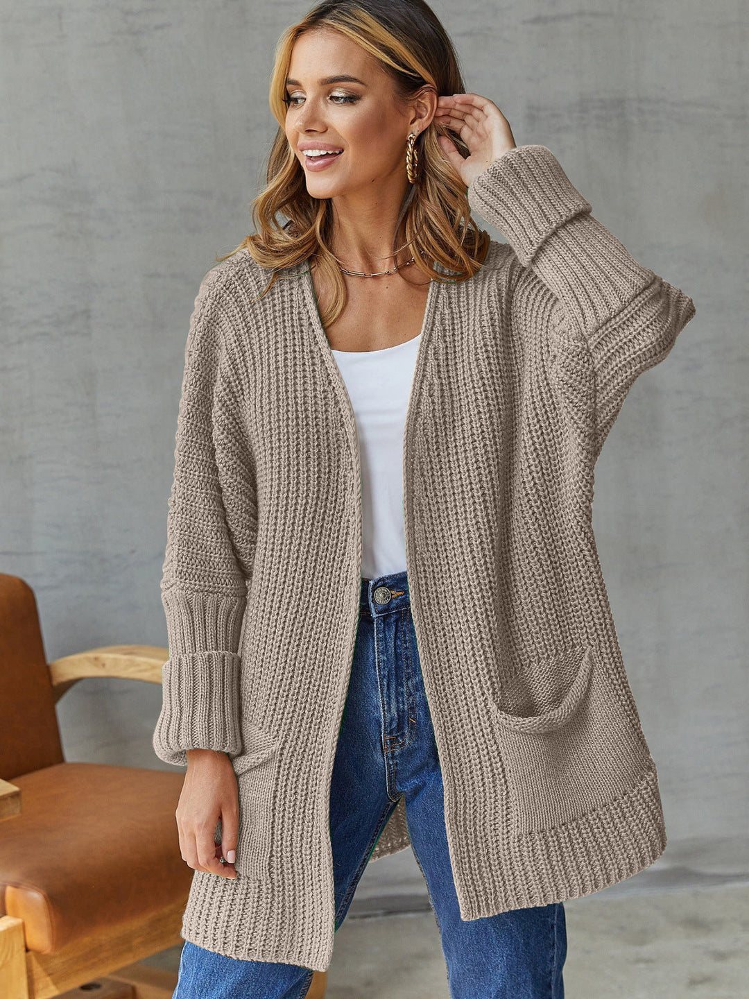 Mune | Women's Open Knit Cardigan with Pocket Details and Long Sleeves