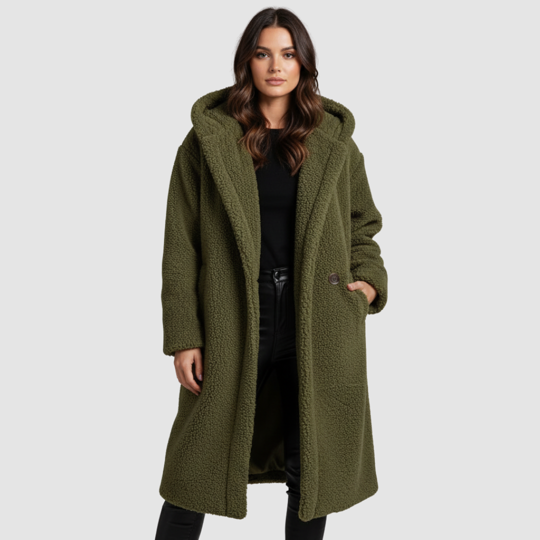 Fashionable Teddy Coat Women Comfort Long Coat Hood