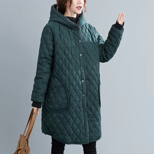 Mune | Women's Hooded Jacket - Padded Knee-Length Jacket