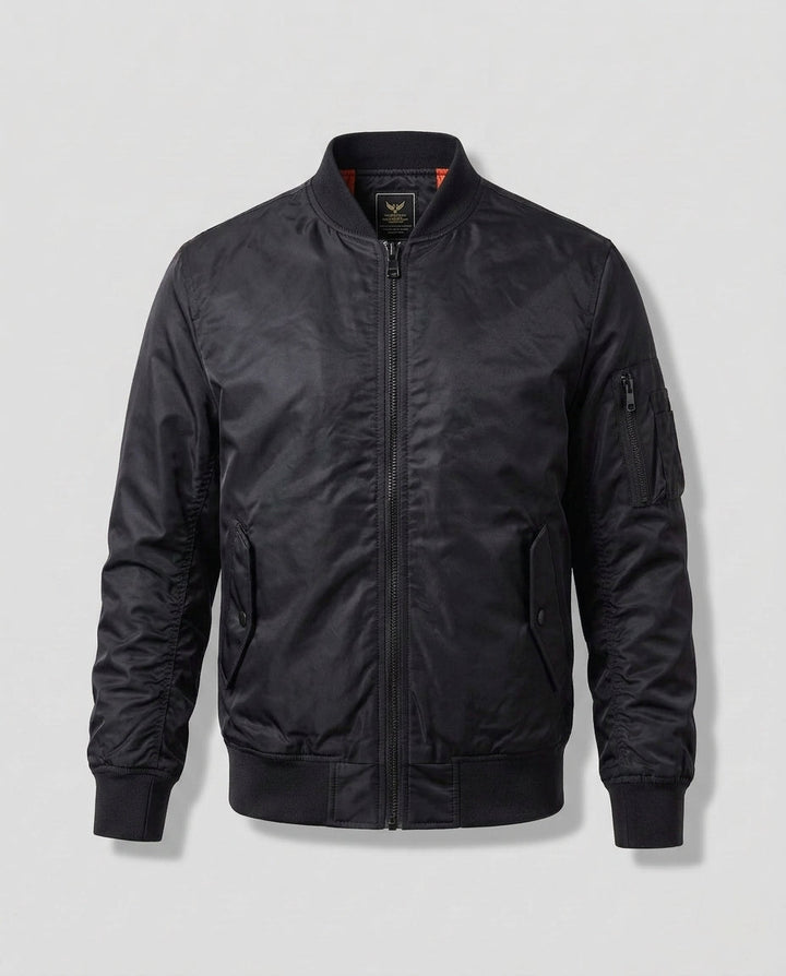 Men's Lightweight Nylon Aviator Bomber with Arm Pocket and Two-Way Zipper Mune Fashion