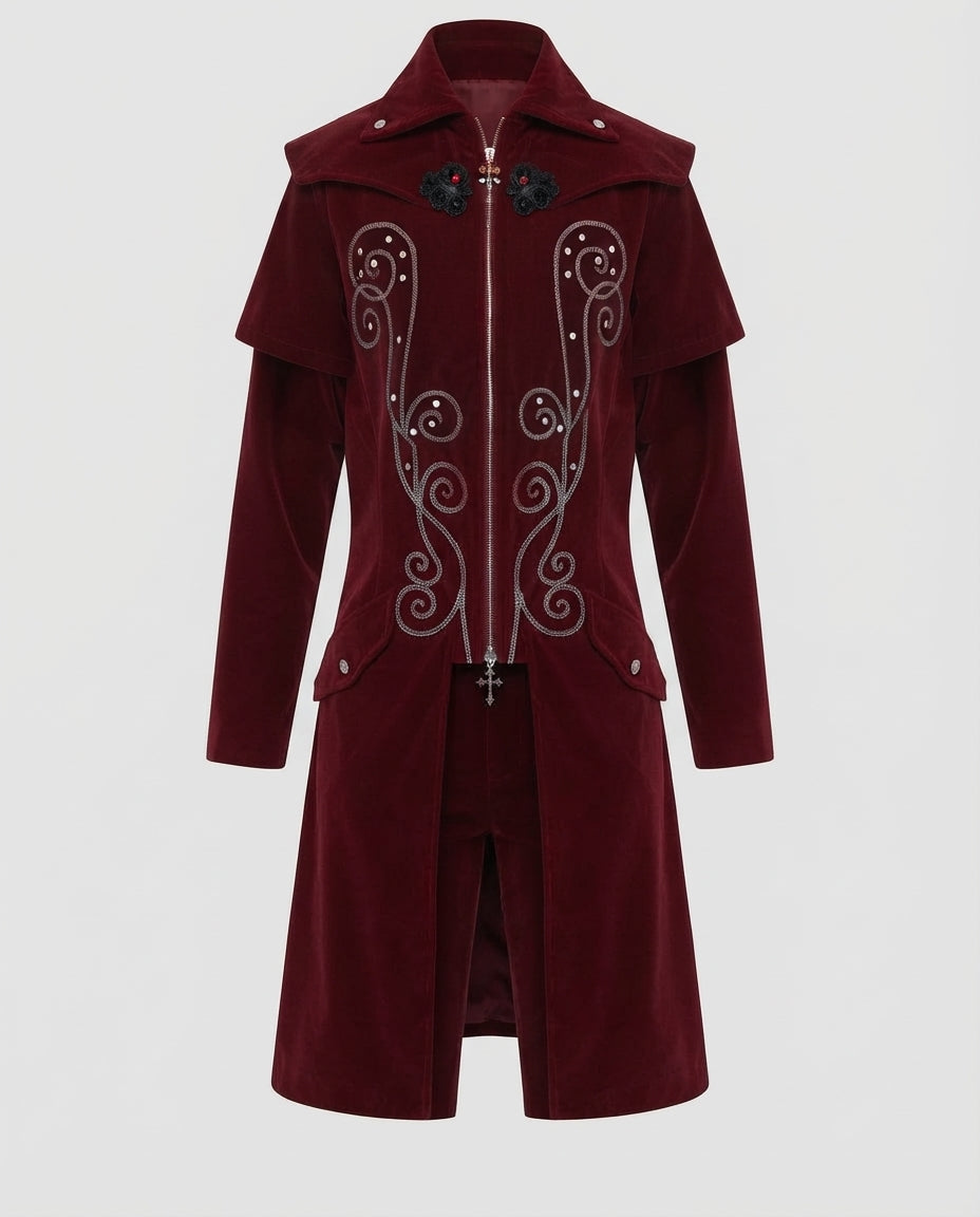 Women Elegant Velour Coat with Artistic Embellishments Mune Fashion