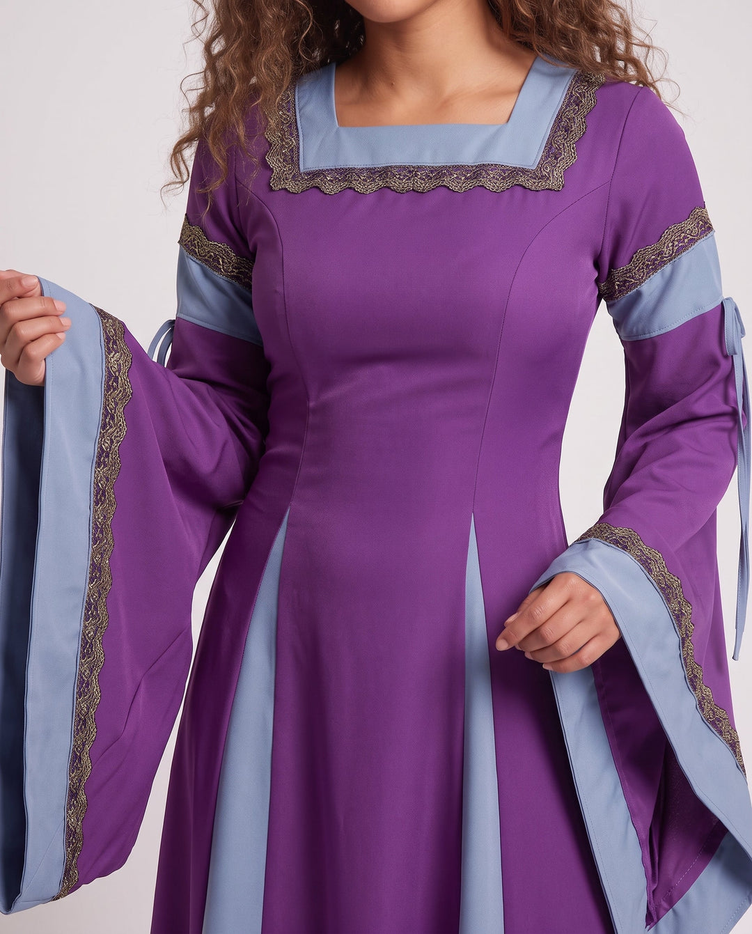 Women’s Historical Dress with Long, Flowing Sleeves and Decorative Lacing Detail Mune Fashion