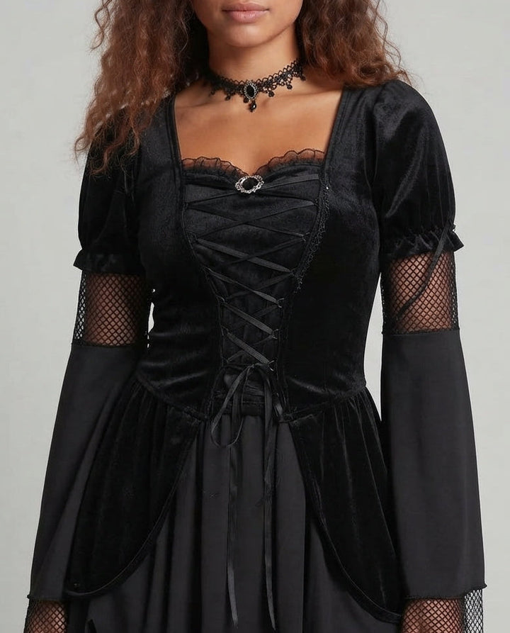 Women's Devil Costume with Voluminous Sleeves and Seductive Lace-Up Detail Mune Fashion
