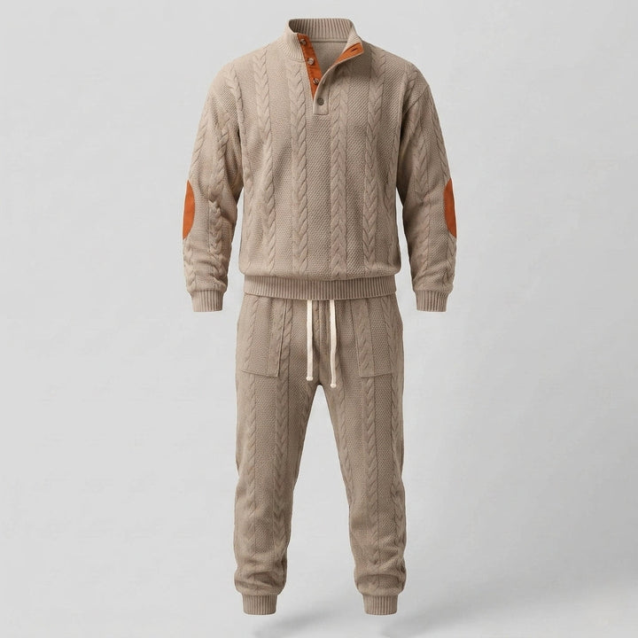 Men's Textured Cable Knit Loungewear Set with Henley Collar and Jogging Pants Mune Fashion