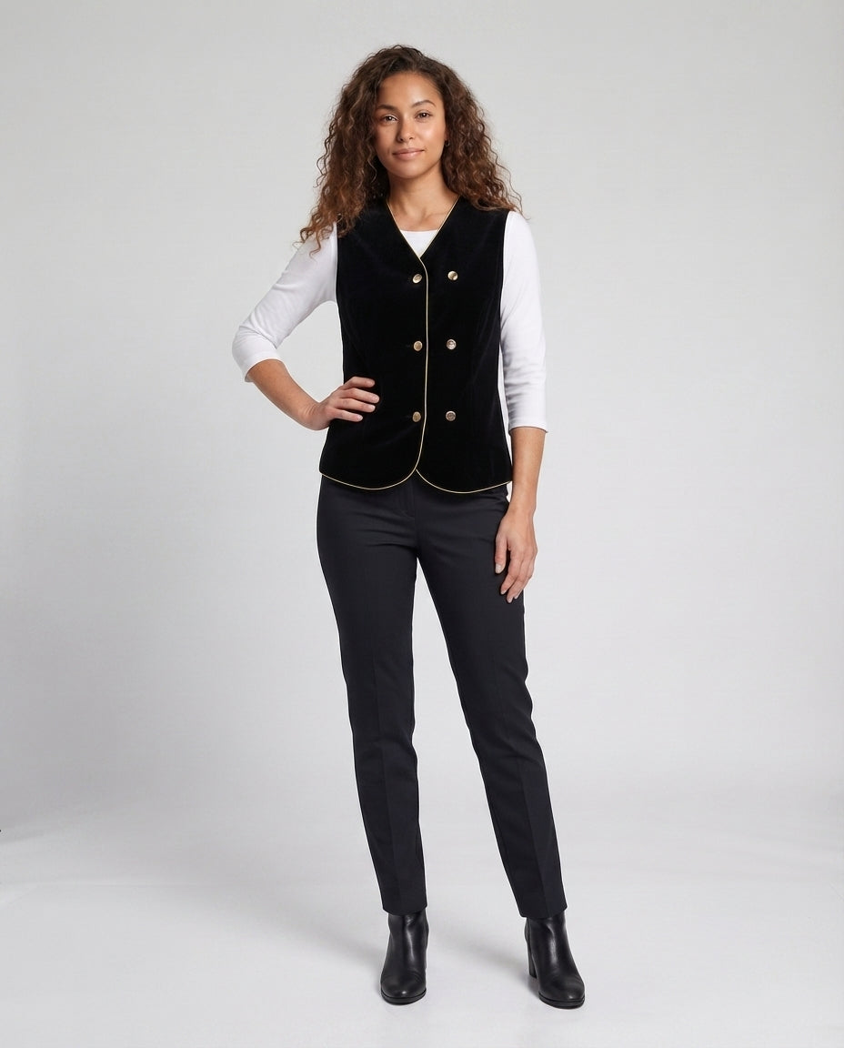 Women Elegant Velvet Vest with Button Details Mune Fashion