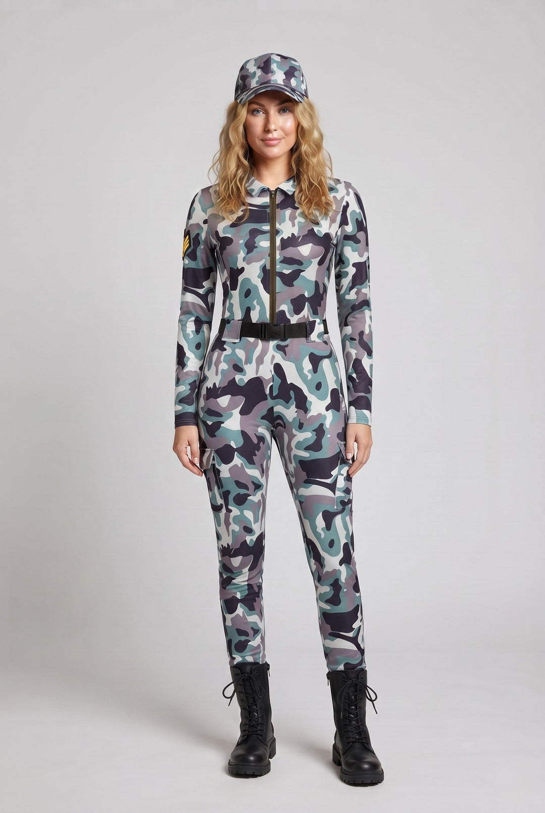 Ladies Camo-Design Overall with Zipper Mune Fashion