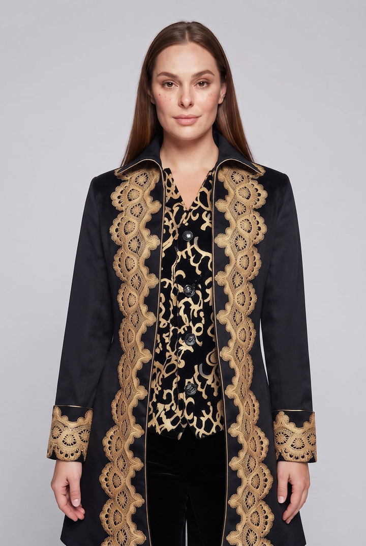 Women's elegant tailcoat with fine gold embroidery and asymmetrical hem Mune Fashion