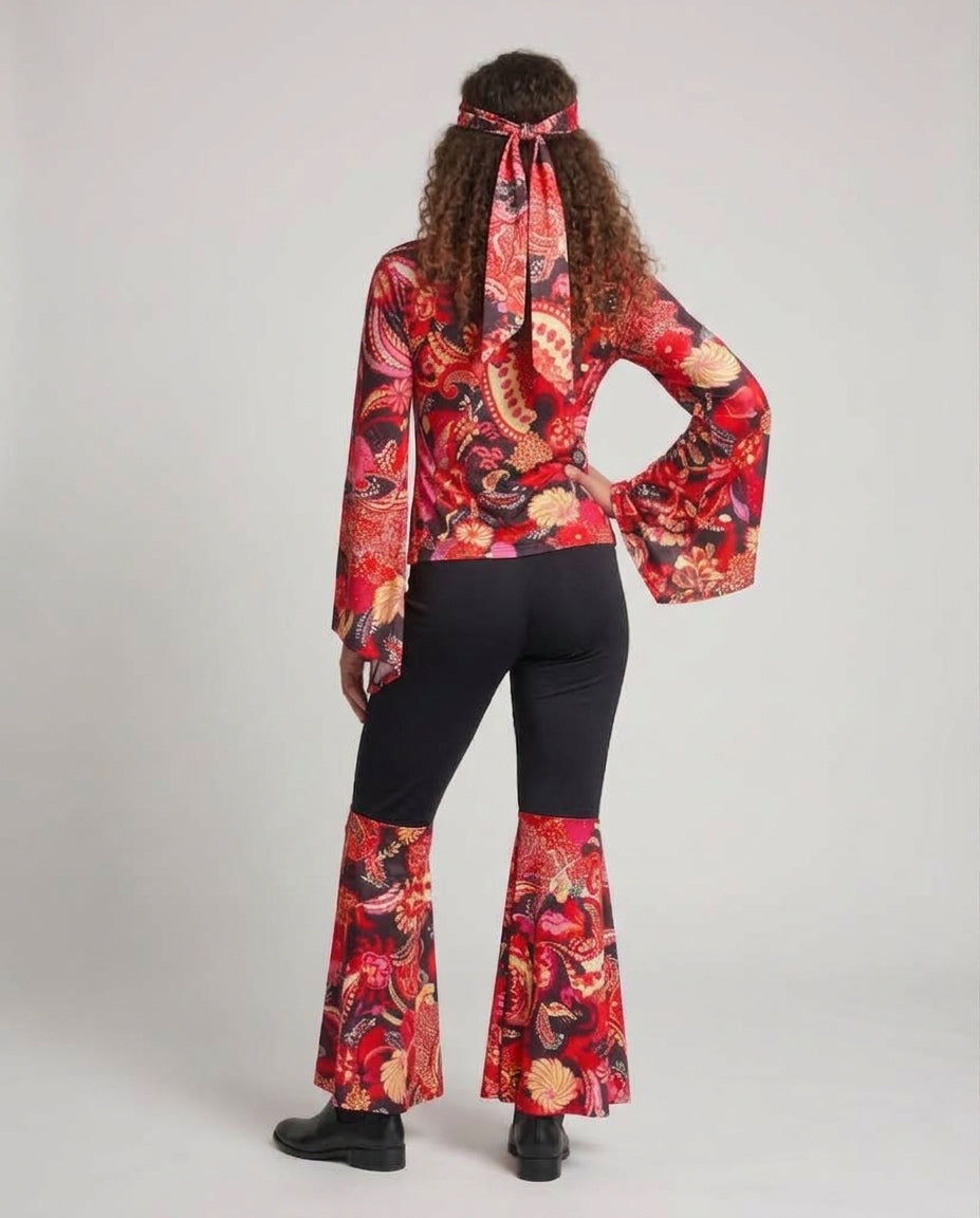 Women's Hippie Costume Set with Loose Top and Flared Pants Mune Fashion