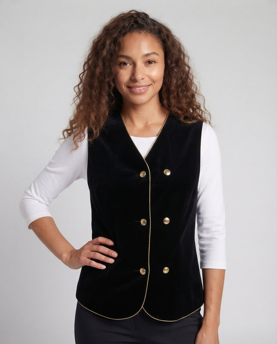 Women Elegant Velvet Vest with Button Details Mune Fashion