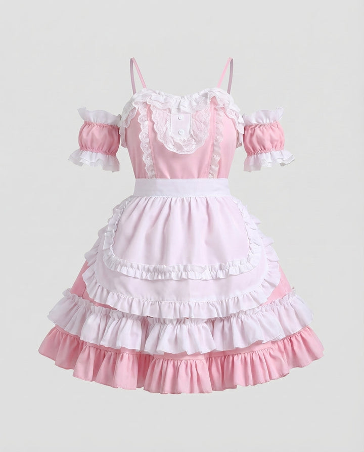 Women Ruffled Costume Dress with Puff Sleeves and Shoulders Mune Fashion