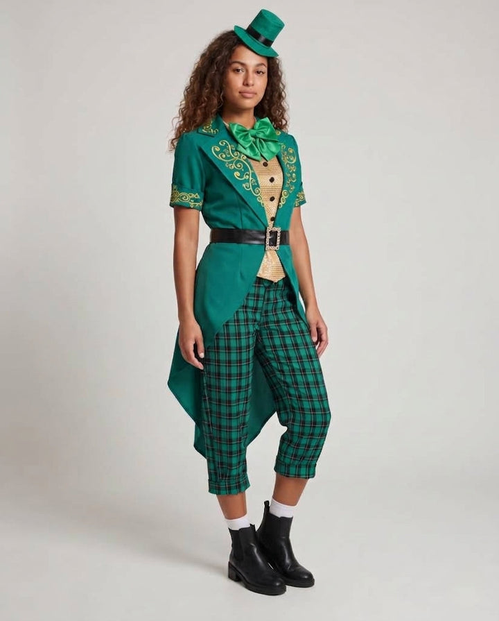 Women's costume as Irish leprechaun with elegant blazer cut and checked pattern Mune Fashion