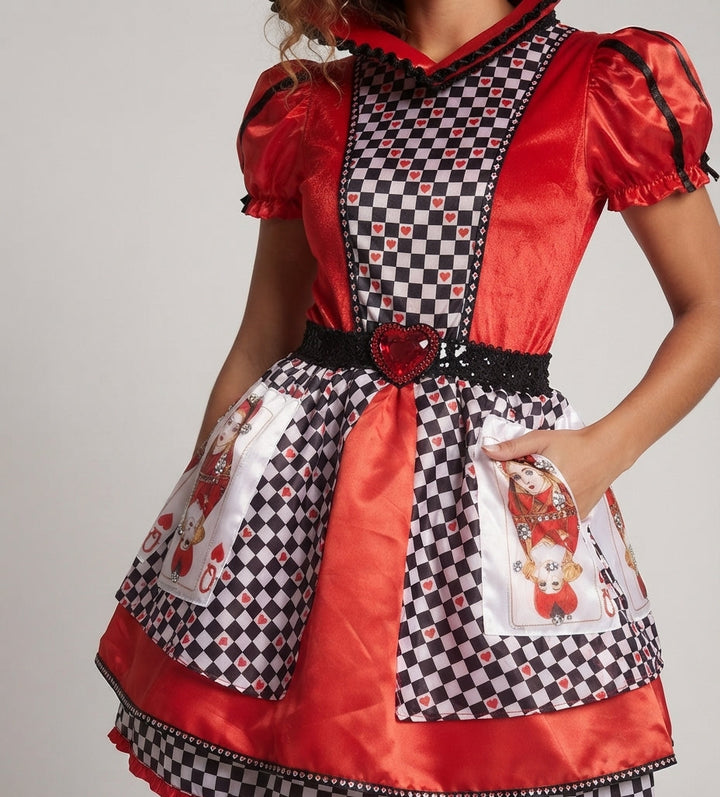 Ladies Enchanting Heart Lady Costume with Ruffles and Crown Mune Fashion