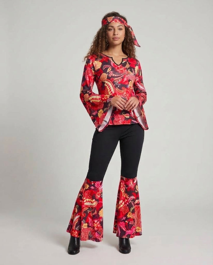 Women's Hippie Costume Set with Loose Top and Flared Pants Mune Fashion