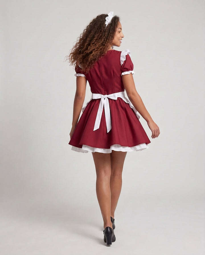Women Vintage Serving Dress with Ruffles and Hood Mune Fashion