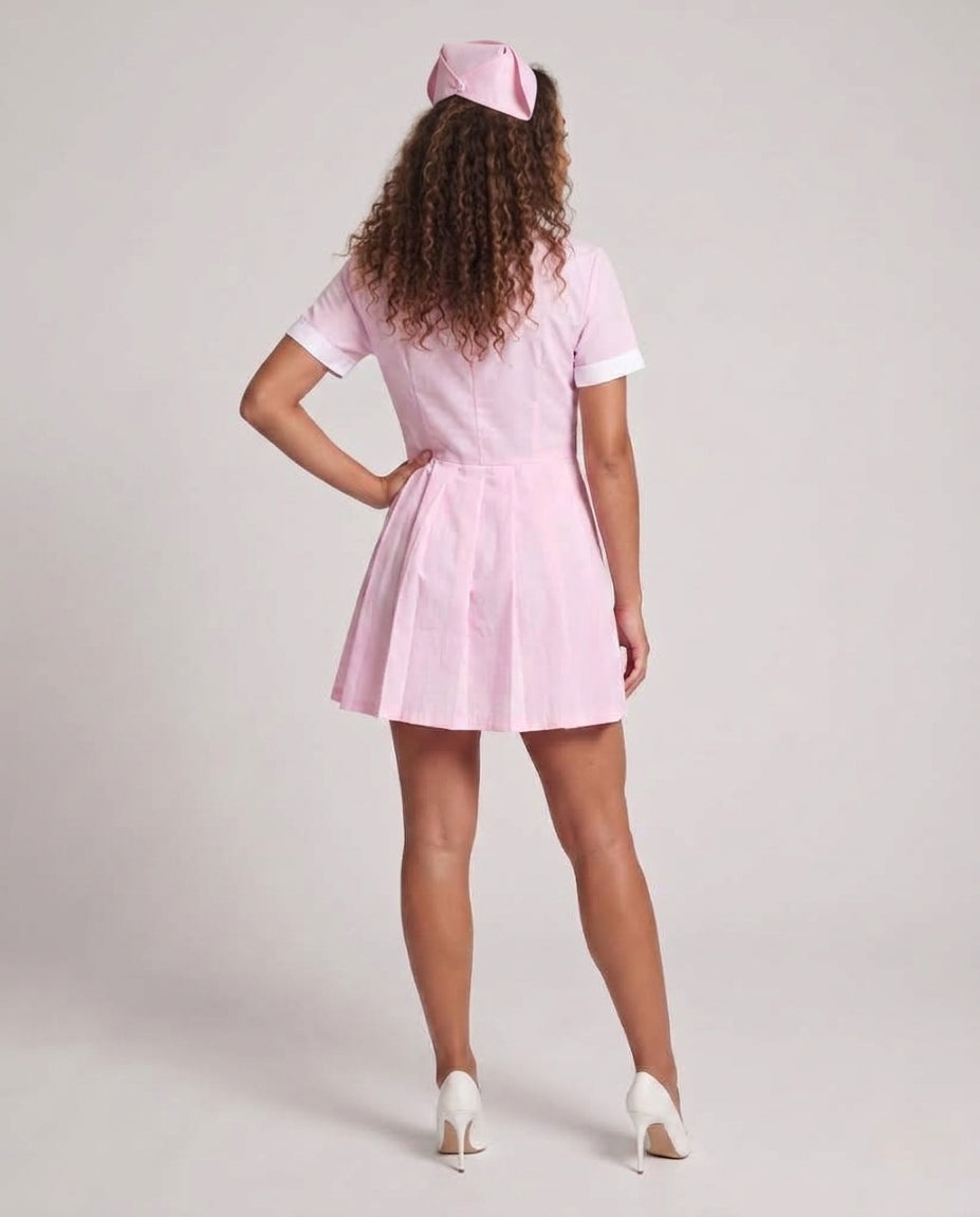 Women's Nurse Costume with Pleated Design Mune Fashion
