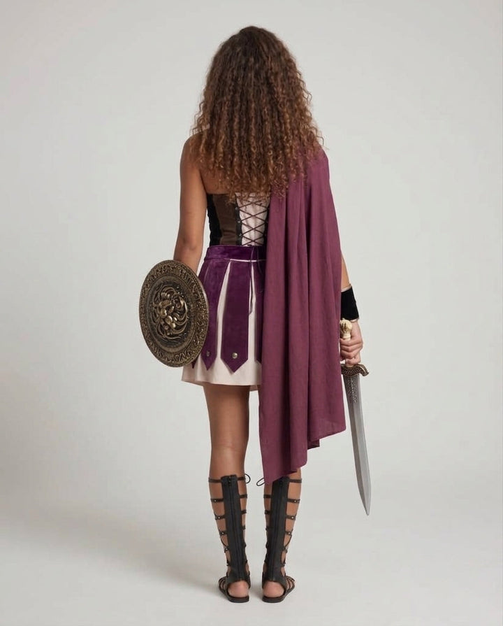 Women's Historical Gladiator Costume with Cloak and Armor Details Mune Fashion