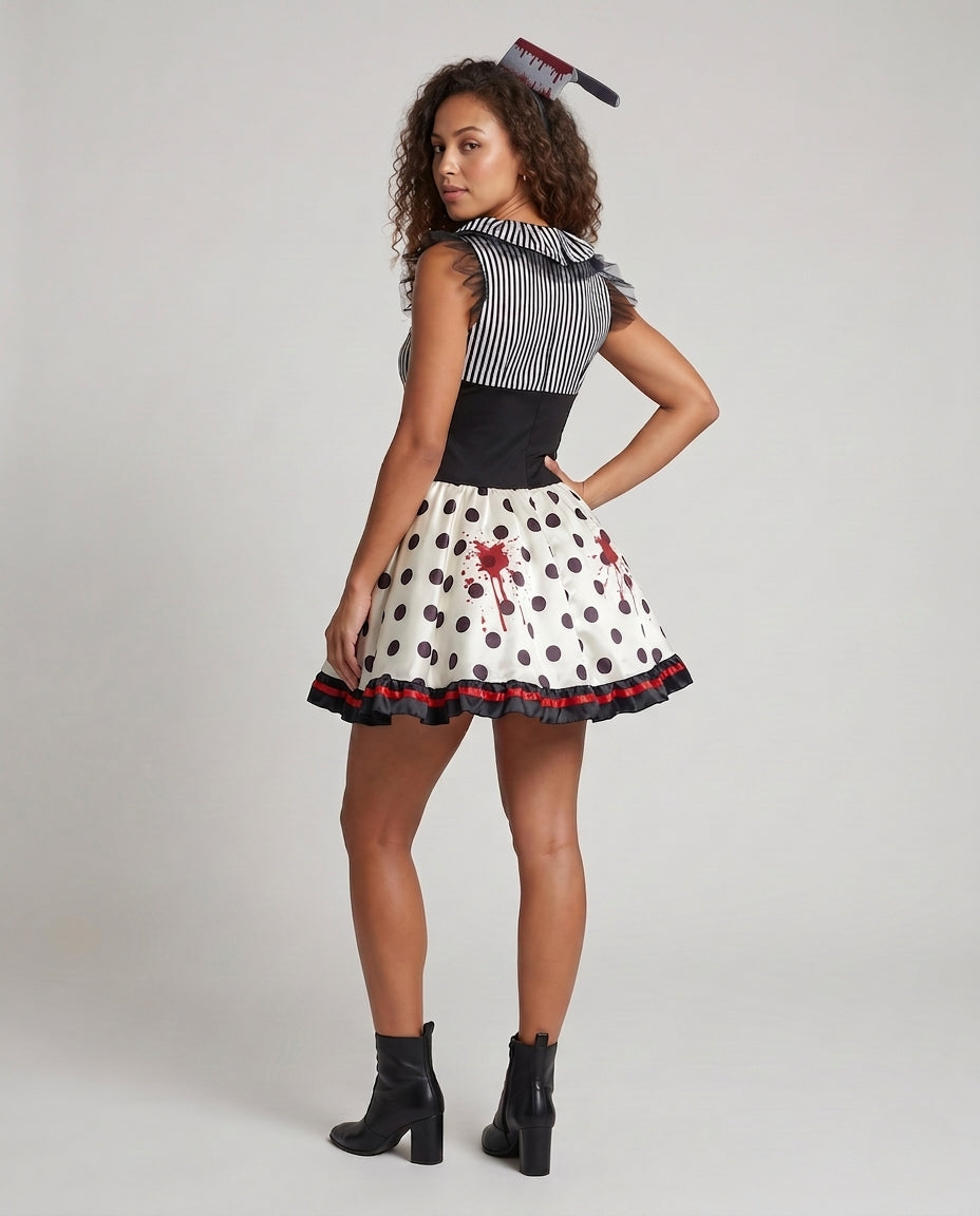 Ladies Scary Clown Dress with Bloody Accents Mune Fashion