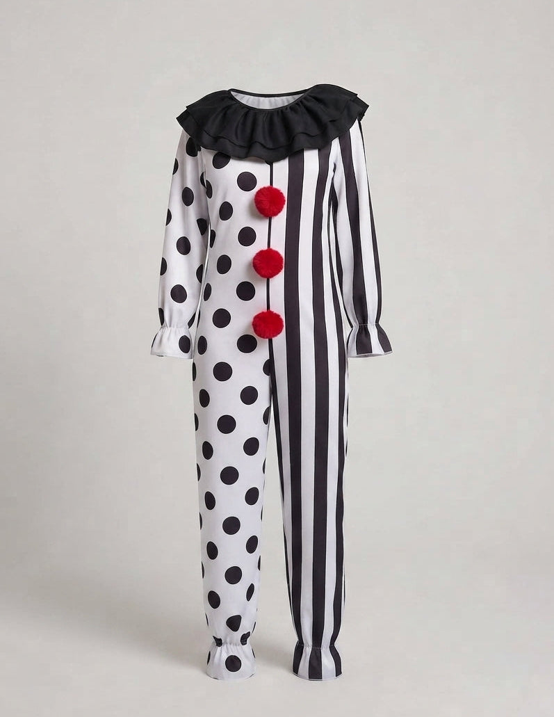 Ladies Clown Costume with Headpiece and Contrasting Accents Mune Fashion