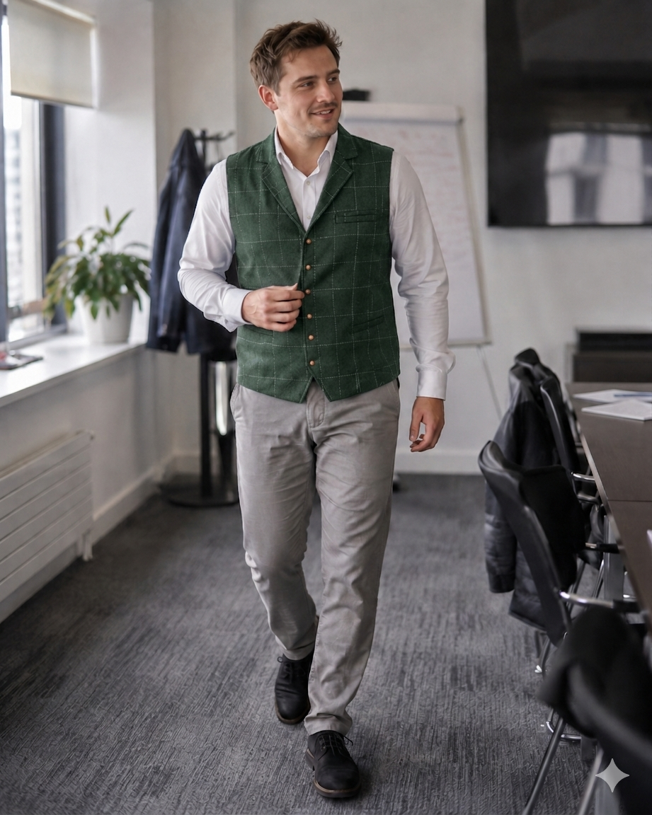 Mune Fashion Men's waistcoat with check pattern and button placket