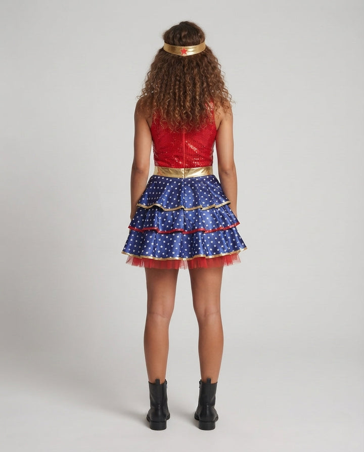 Women's Superhero Costume with Ruffles and Glitter Mune Fashion
