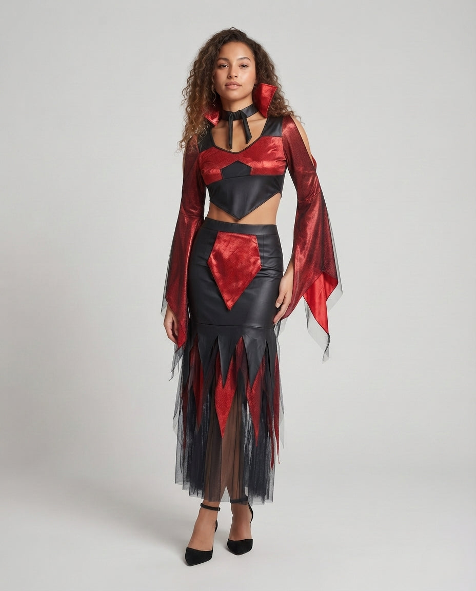 Women's Devil Costume with Voluminous Sleeves and Shimmering Tulle Skirt Mune Fashion