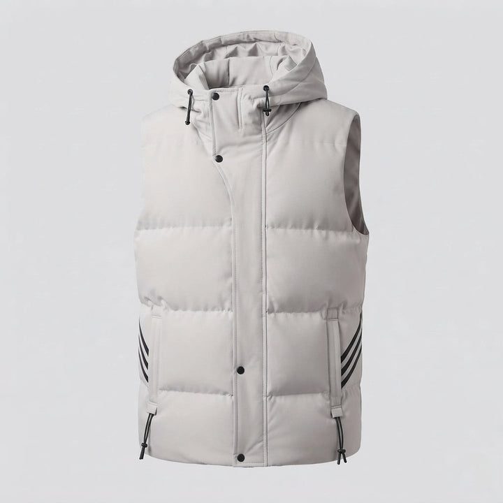 Men's Padded Hooded Vest with Thermal Insulation, Drawstring & Side Stripes Mune Fashion